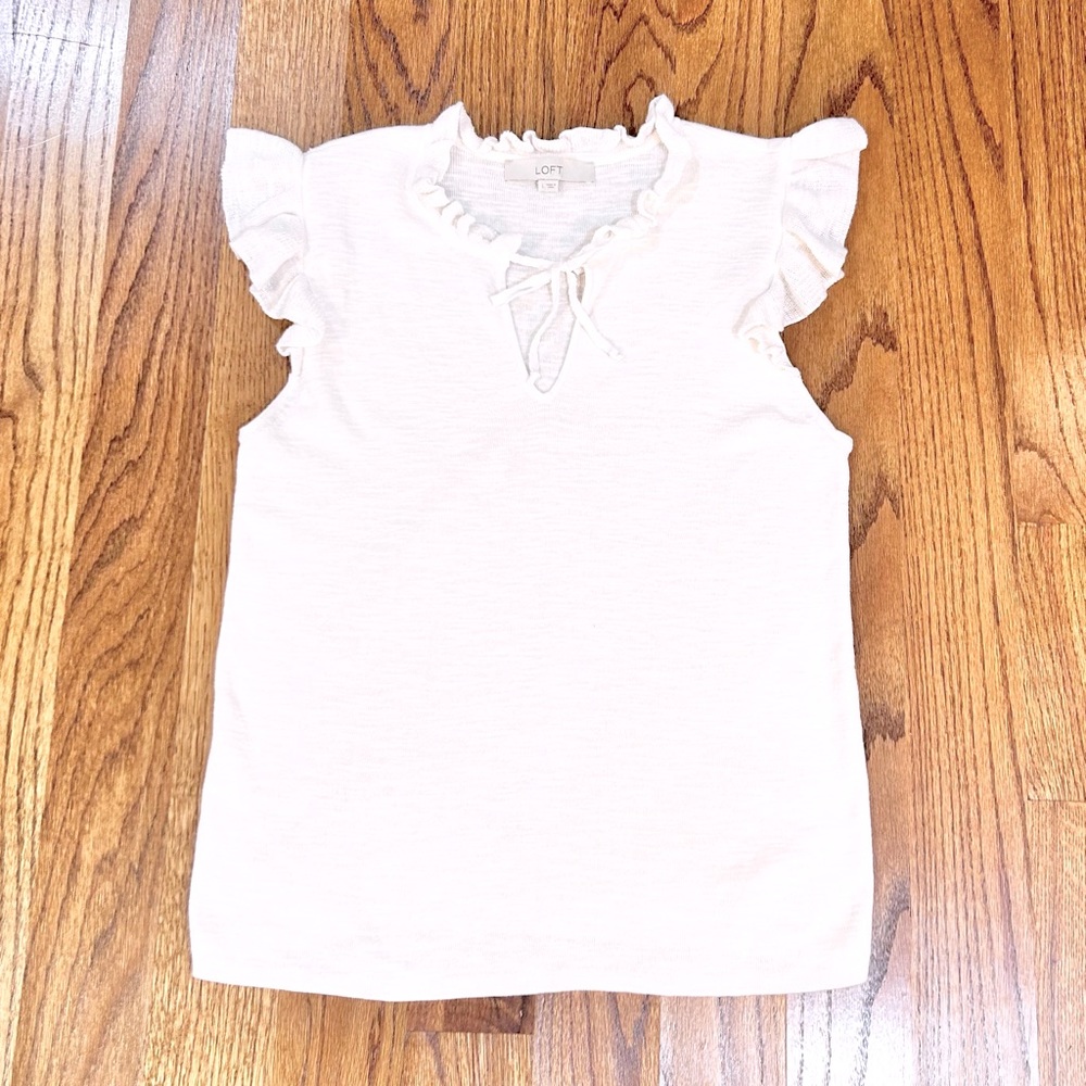 Loft Sleeveless Sweater White with Ruffle Detailing Size M